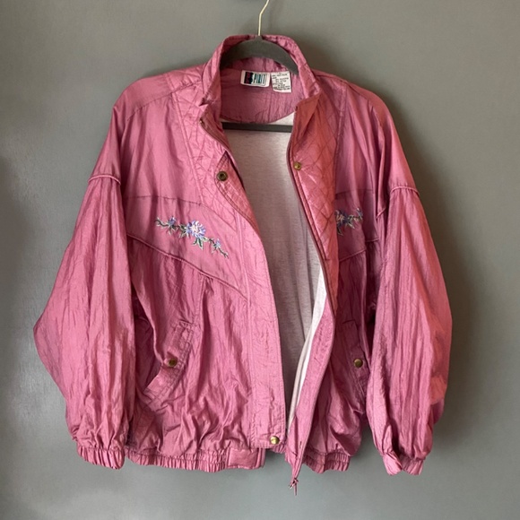 VTG BOLO SPIRIT womens L pink floral windbreaker quilted retro 90s mock neck - Picture 4 of 11